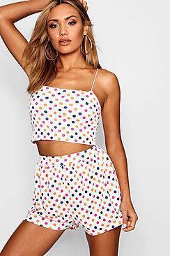 Boohoo Natalie Rainbow Polka Dot Tapered Short