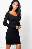 Boohoo Emi Long Sleeved Scoop Neck Bodycon Dress