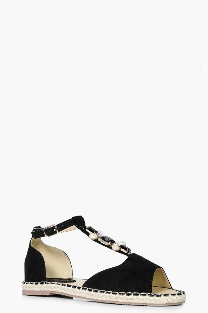 Boohoo Natalie Embellished Peeptoe Espadrille Black