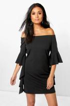 Boohoo Dolly Off The Shoulder Ruffle Sleeve Dress Black