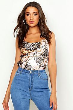 Boohoo Tall Animal Chain Print Satin Cami