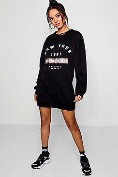 Boohoo Petite Allana Slogan Sweat Dress