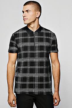 Boohoo Check Jacquard Polo With Zip Placket