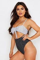 Boohoo Polka Dot High Leg Peep Hole Swimsuit