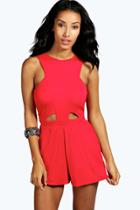 Boohoo Carley Cut Out Front High Neck Playsuit Red