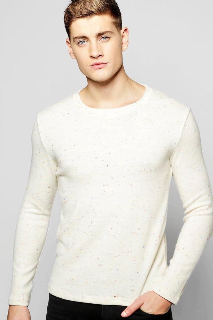 Boohoo Crew Neck Jumper In Nepped Yarn Cream