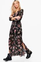 Boohoo Marlin Floral Cage Back Maxi Dress Black