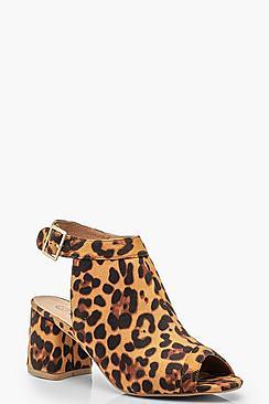 Boohoo Wide Fit Leopard Peeptoe Shoe Boots