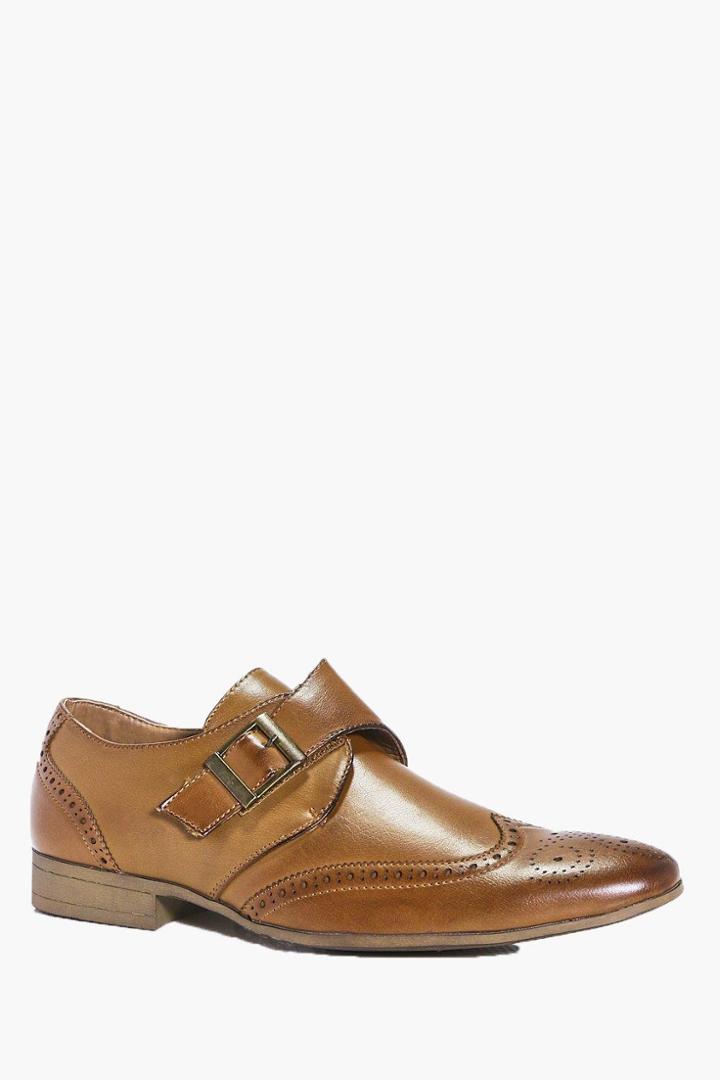Boohoo Single Strap Brogue Shoe Brown