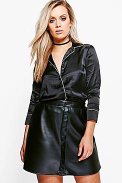 Boohoo Plus Jenny Leather Look A-line Mini Skirt