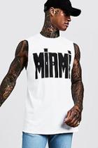 Boohoo Drop Arm Hole Tank With Miami Beach Print