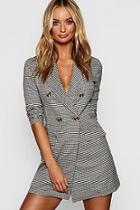 Boohoo Tweed Horn Button Blazer Dress