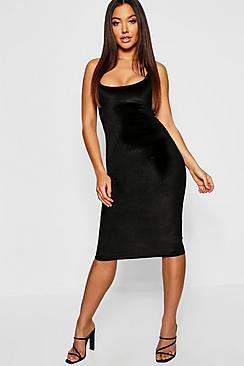Boohoo Velvet Square Neck Midi Dress