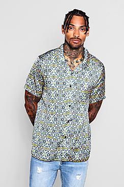 Boohoo Print Sateen Revere Shirt