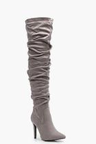 Boohoo Lacey Ruched Over The Knee Boot