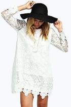 Boohoo Boutique Maddie Flower Lace Long Sleeve Smock Dress