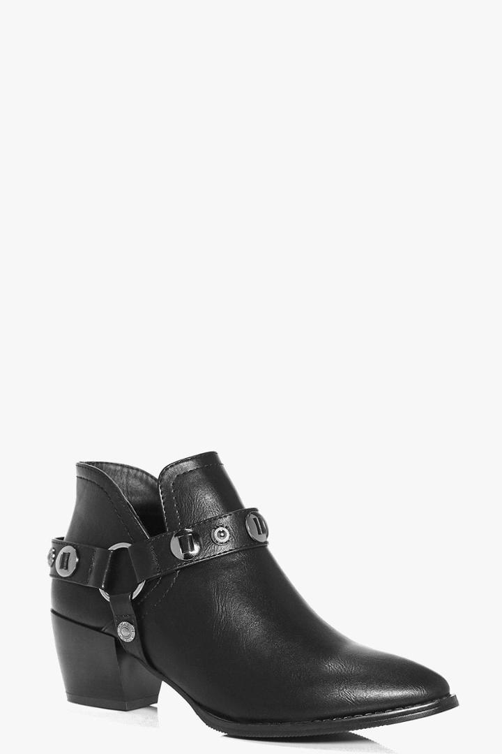 Boohoo Tilly Buckle Trim Western Boot Black