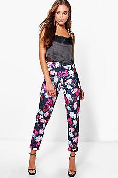 Boohoo Amina Tonal Floral Stretch Skinny Trousers