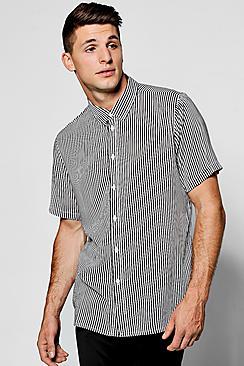 Boohoo Black Slim Stripe Short Sleeve Shirt