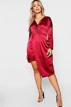 Boohoo Plus Asymetric Satin Wrap Dress