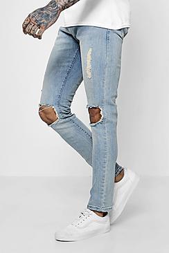 Boohoo Skinny Fit Light Blue Jeans With Ripped Knees