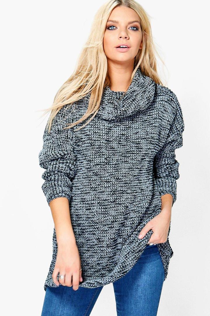 Boohoo Holly Salt & Pepper Roll Neck Chunky Tunic Grey