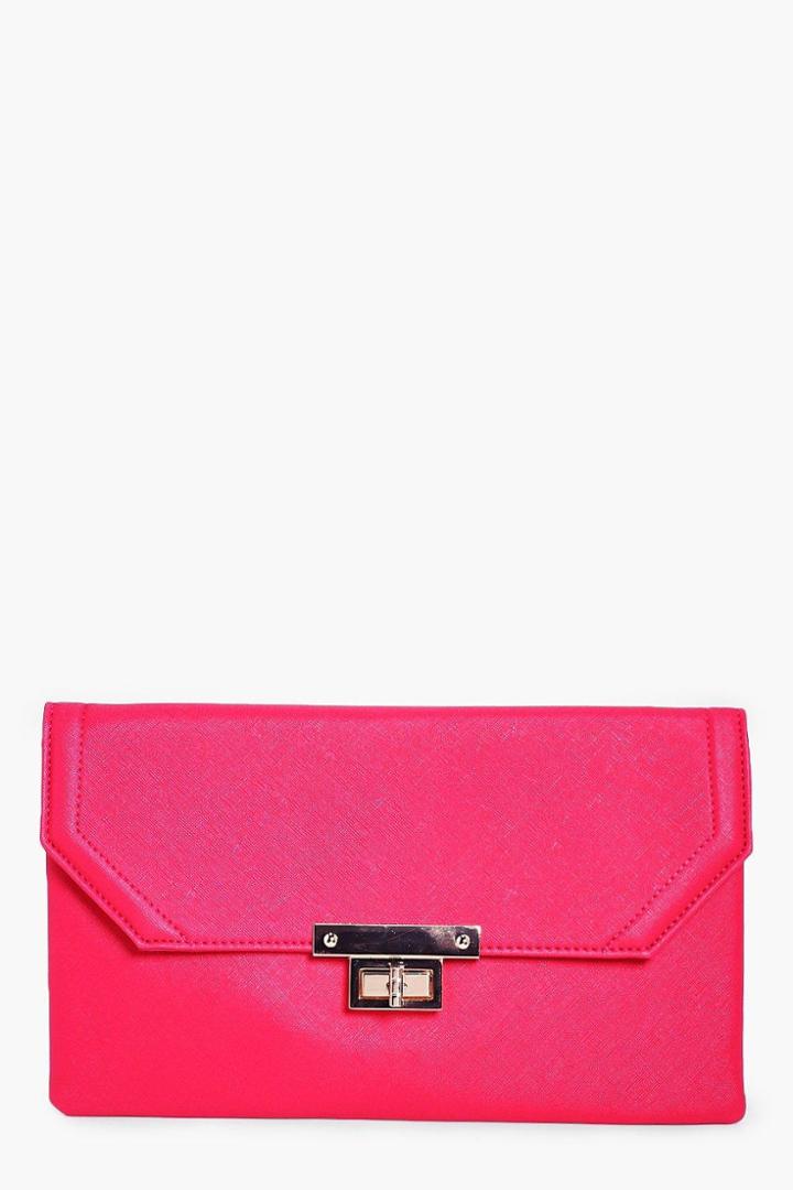 Boohoo Jessica Metal Lock Detail Clutch Bag Pink