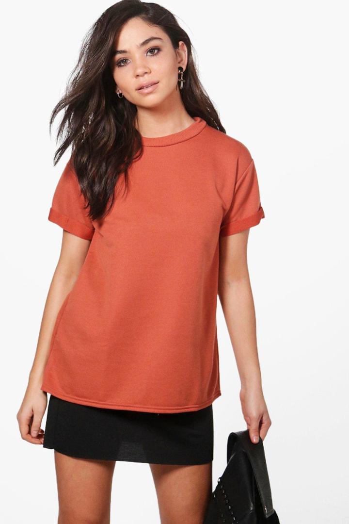 Boohoo Jessica Boxy Short Sleeved Crop Sweatshirt Rust
