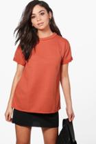 Boohoo Jessica Boxy Short Sleeved Crop Sweatshirt Rust