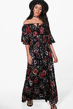 Boohoo Sarah Angel Sleeve Floral Maxi Dress