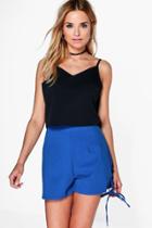 Boohoo Ria Tie Side High Waist Shorts Cobalt
