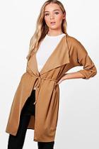 Boohoo Lexi Waterfall Ruched Back Belted Duster