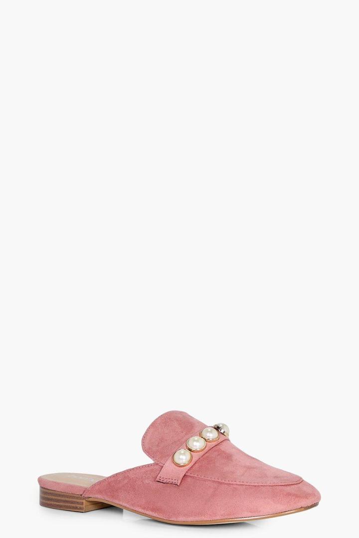 Boohoo Amelia Pearl Strap Loafer Mule Blush