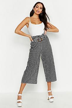 Boohoo Tonal Gingham Paperbag Waist Culottes