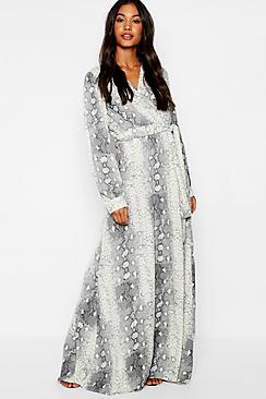 Boohoo Snake Print Belted Woven Maxi Dress