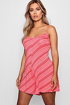 Boohoo Plus Emily Sleeveless Stripe Swing Playsuit