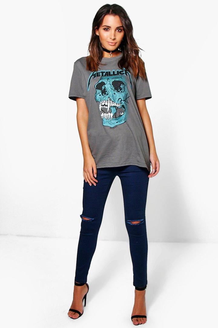 Boohoo Katie 5 Pocket High Rise Knee Rip Jeggings Navy