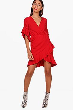 Boohoo Wrap Front Scuba Crepe Tea Dress