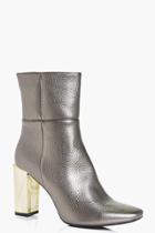 Boohoo Tia Interest Heel High Ankle Boot Pewter