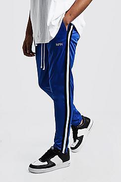 Boohoo Original Man Tricot Skinny Joggers With Side Tape