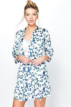 Boohoo Natalie China Floral Satin Kimono Robe