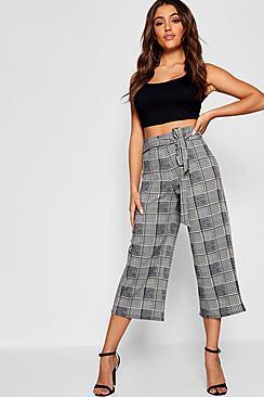 Boohoo Mini Dogtooth Tie Waist Culottes