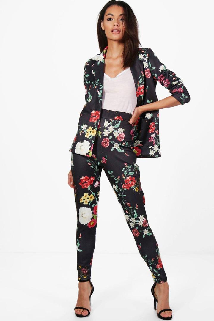 Boohoo Violet Floral Skinny Trouser Black