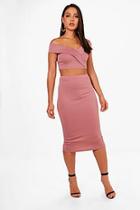 Boohoo Kat Off Shoulder Crop And Skirt Co-ord