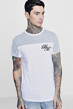 Boohoo Longline Colour Block Man Embroidered T-shirt