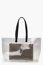 Boohoo Clear Shopper & Removable Check Clutch