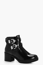 Boohoo Brooke Cut Work Buckle Trim Chunky Boots