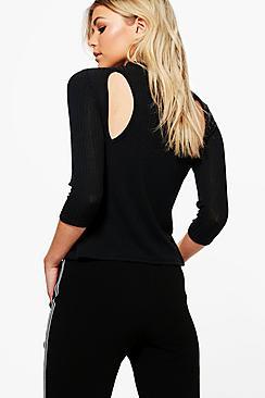 Boohoo Petite Hannah Cut Out Back Rib Top
