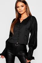 Boohoo Woven Button Flare Sleeve Detail Blouse