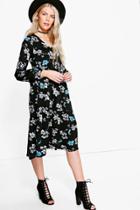 Boohoo Nara Ruffle Midi Tea Dress Black